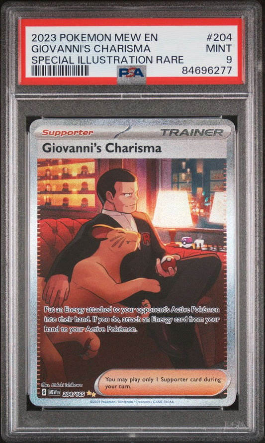 2023 Pokemon MEW EN Giovanni’s Charisma Pseci illustration Rare PSA 9