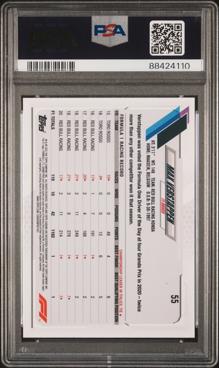 2021 Topps Chrome F1 Max Verstappen PSA 9