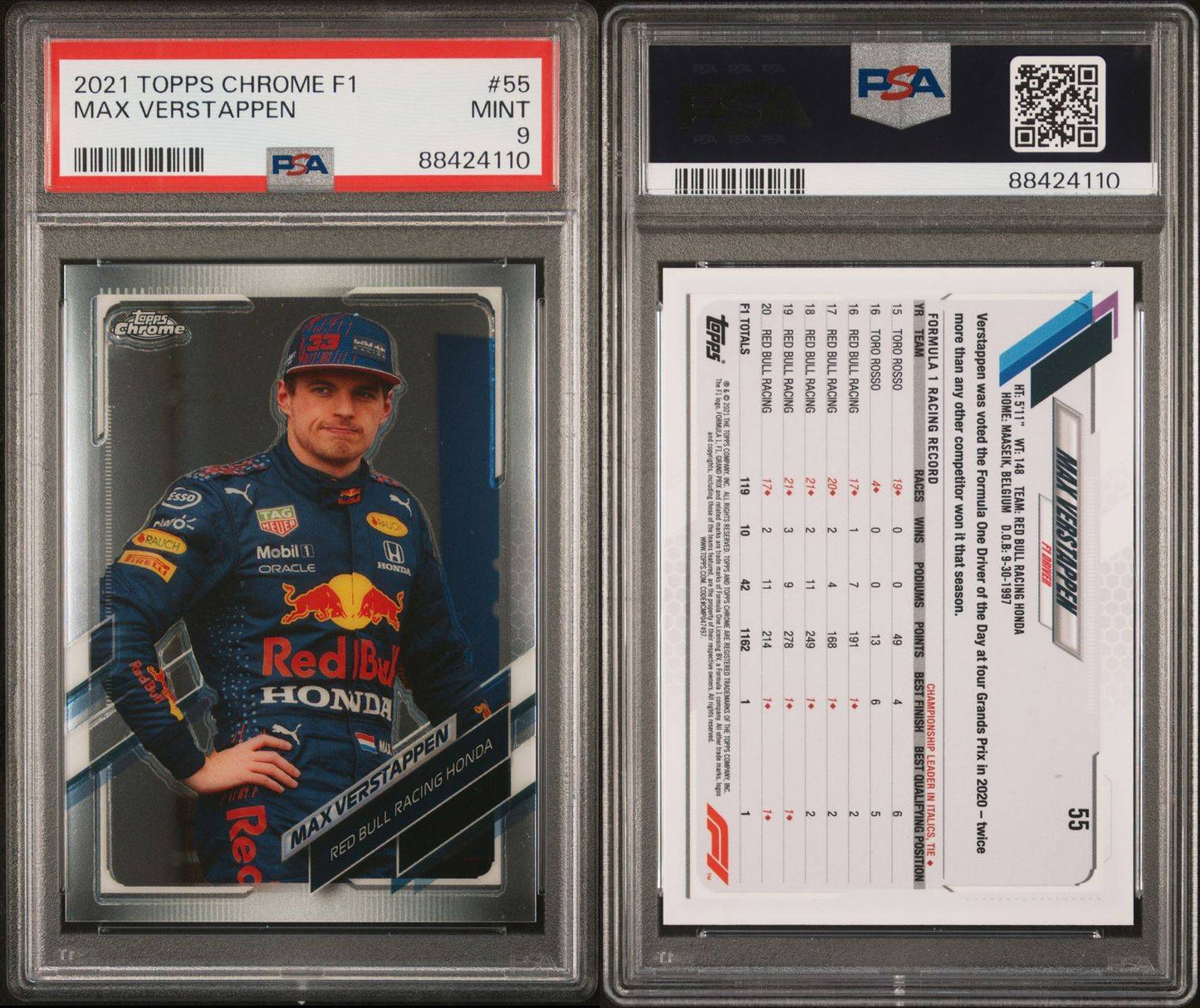 2021 Topps Chrome F1 Max Verstappen PSA 9