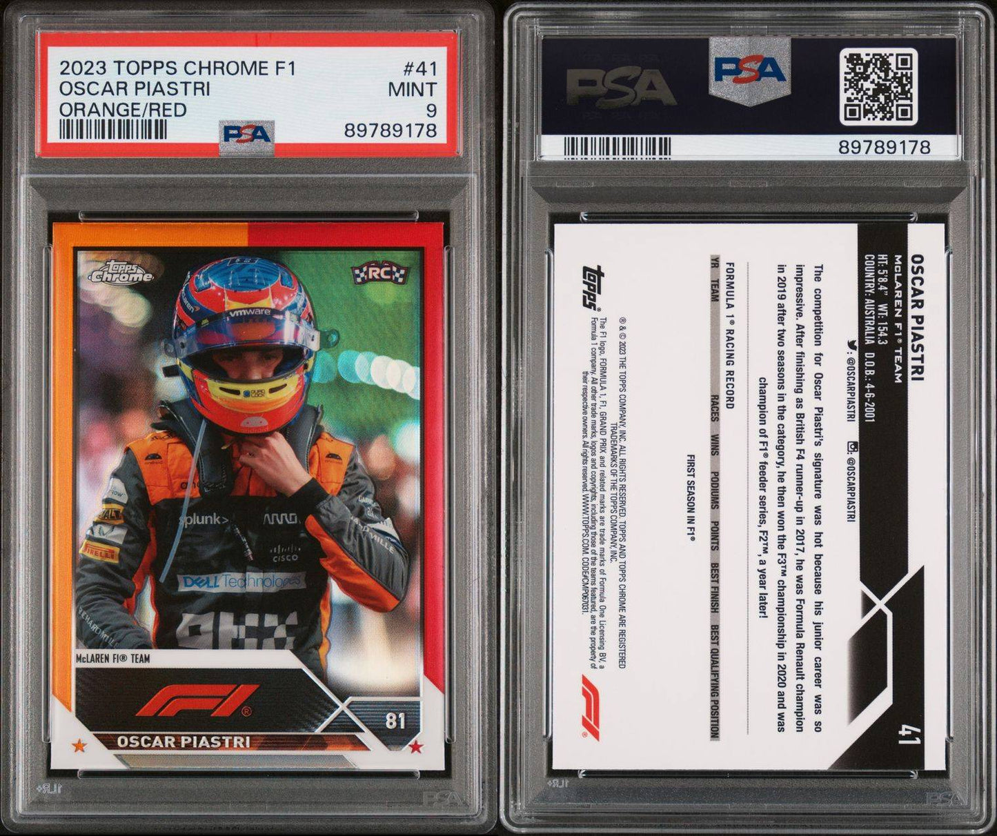 2023 Topps Chrome F1 Oscar Piastri orange/red PSA 9 ROOKIE