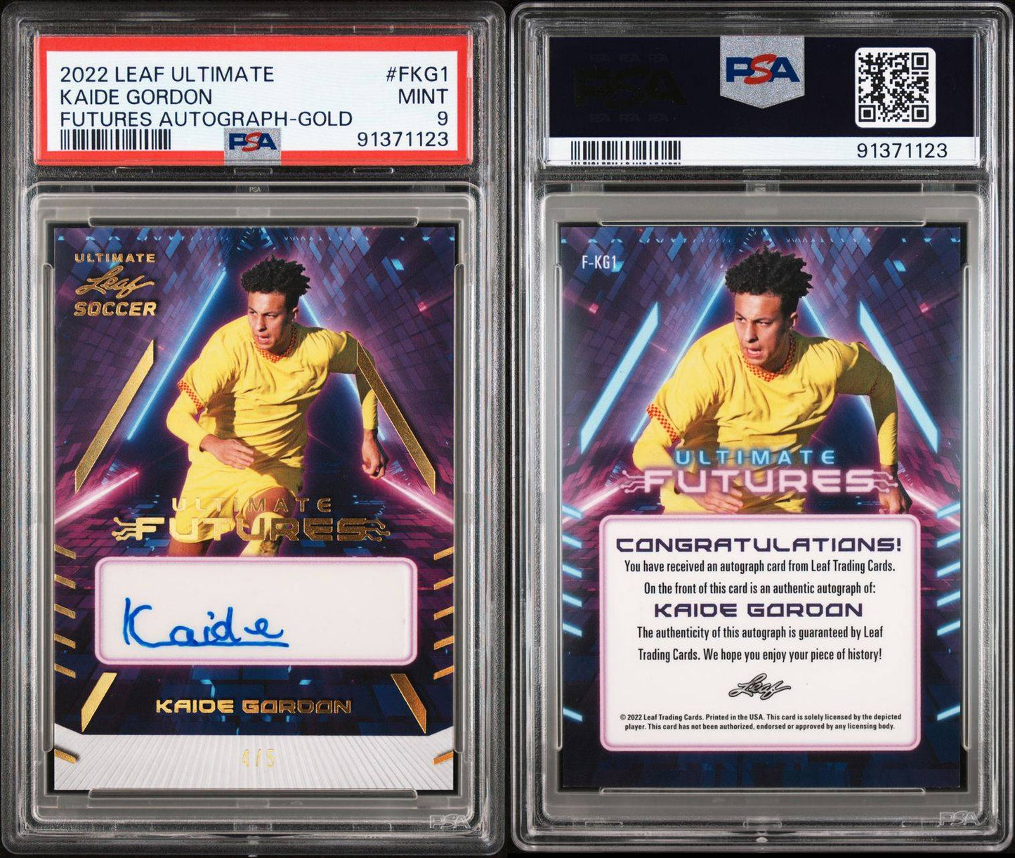 2022 Leaf Ultimate Kaide Gordon 4/5 AUTO PSA 9