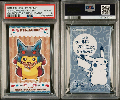 2015 JPN. XY Promo Poncho Wearing Pikachu Lucario PSA 8