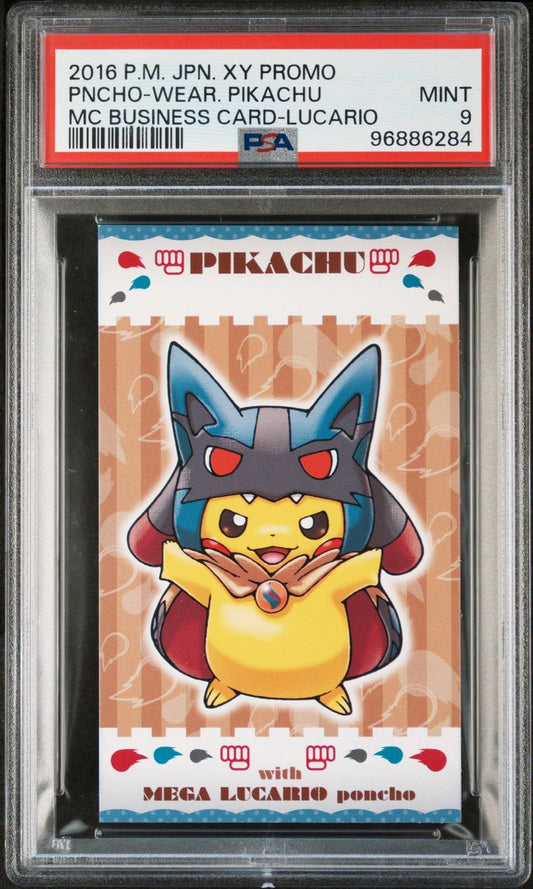 2015 JPN. XY Promo Poncho Wearing Pikachu Lucario PSA 9