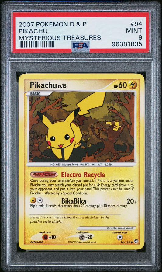 2007 Diamond & Pearl Pikachu Mysterious Treasures PSA 9