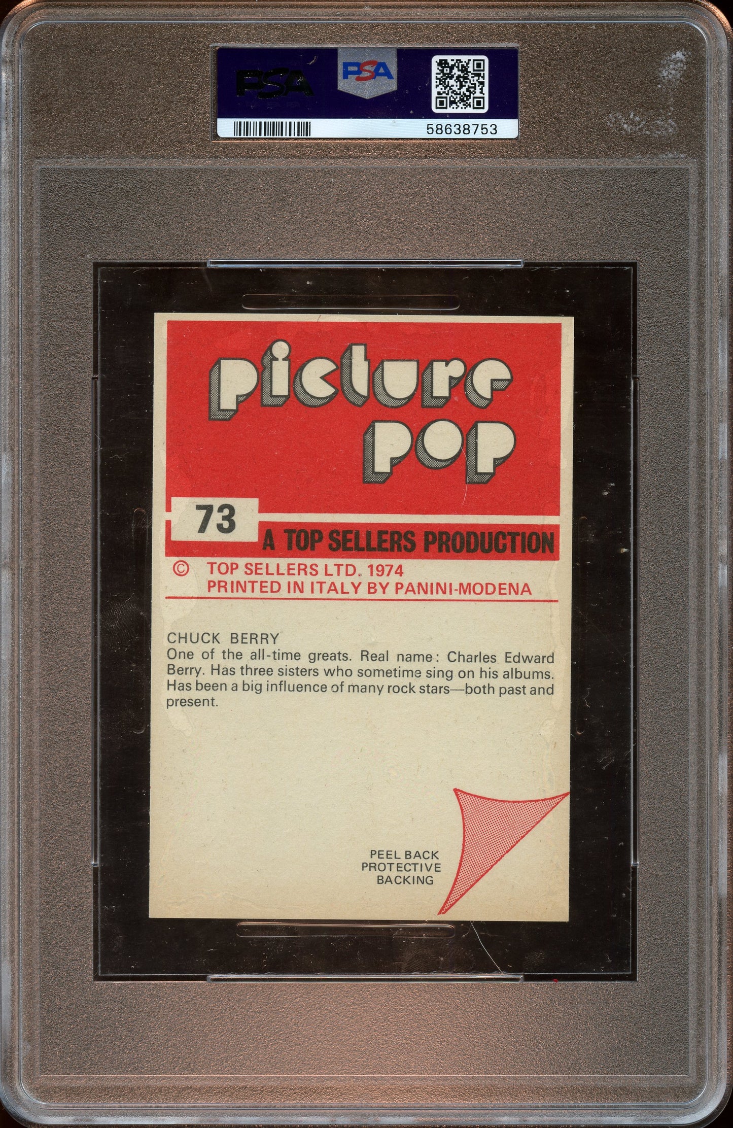 1974 Chuck Berry PICTURE POP Panini Modena PSA 6