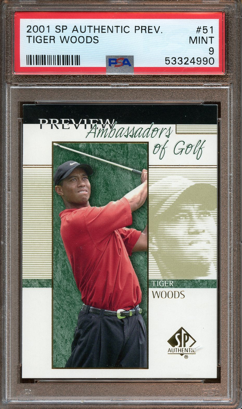 2001 SP Authentic prev. Tiger Woods PSA 9