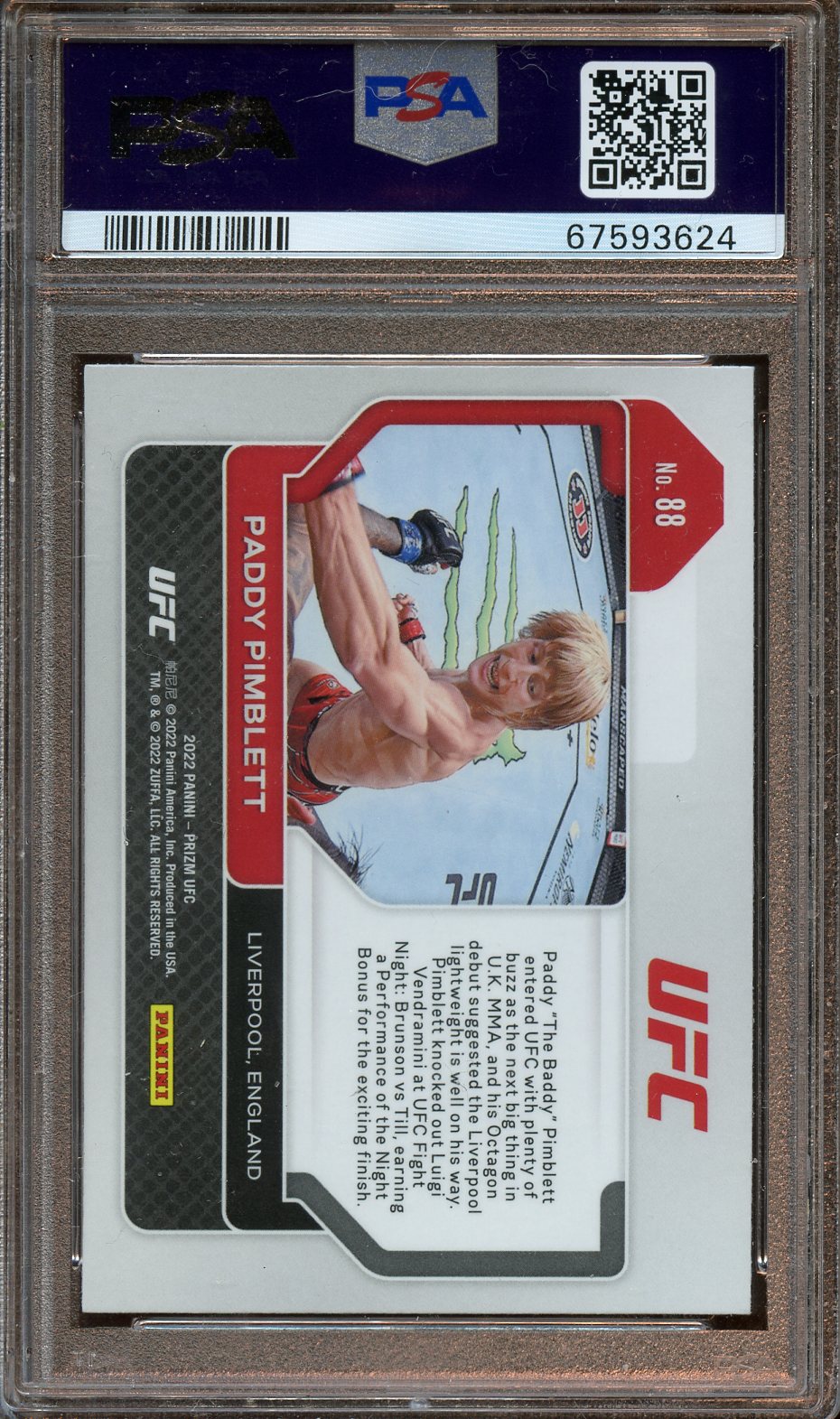 2022 Prizm UFC Paddy Pimblett PSA 10 ROOKIE