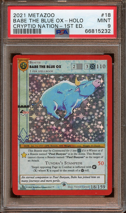 2021 MetaZoo Babe The Blue Ox Holo Cryptid Nation 1st Ed. PSA 9