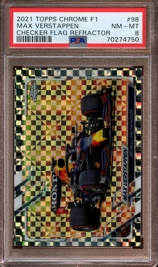 2021 Topps Chrome F1 Max Verstappen Checker Flag Refractor PSA 8