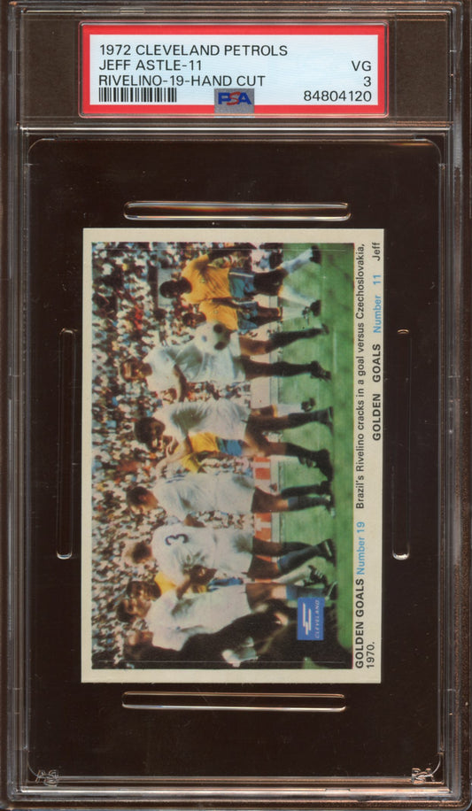 1972 Cleveland Petrols Jeff Astle w/ PELE - 11 Rivelino-19-hand cut PSA 3