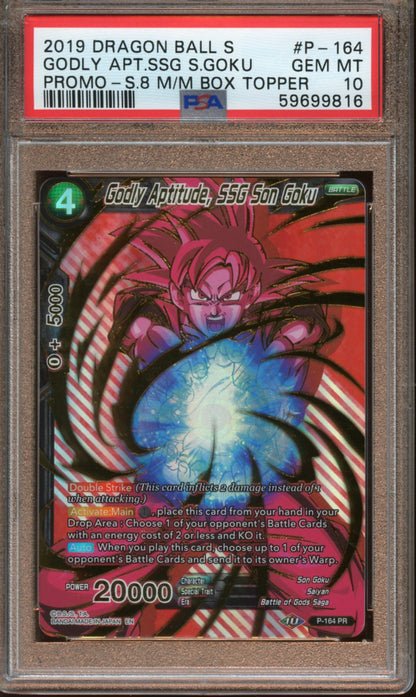 2019 Dragon Ball S Godly Aptitude, SSG Son Goku #P-164 (BOX TOPPER) PSA 10