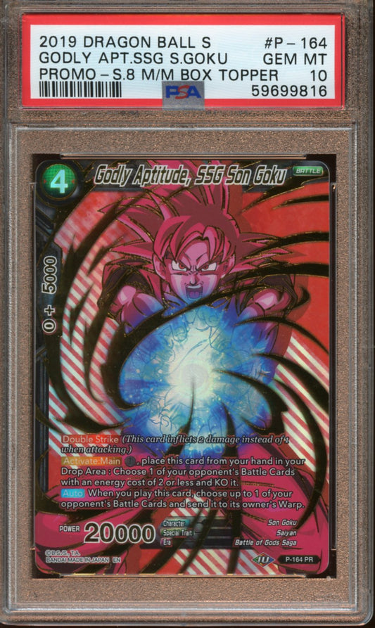 2019 Dragon Ball S Godly Aptitude, SSG Son Goku #P-164 (BOX TOPPER) PSA 10